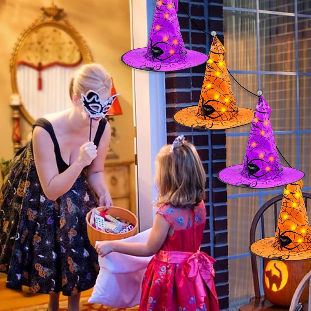 Chapéu de Bruxa Dourado com LED Brilhante para Halloween