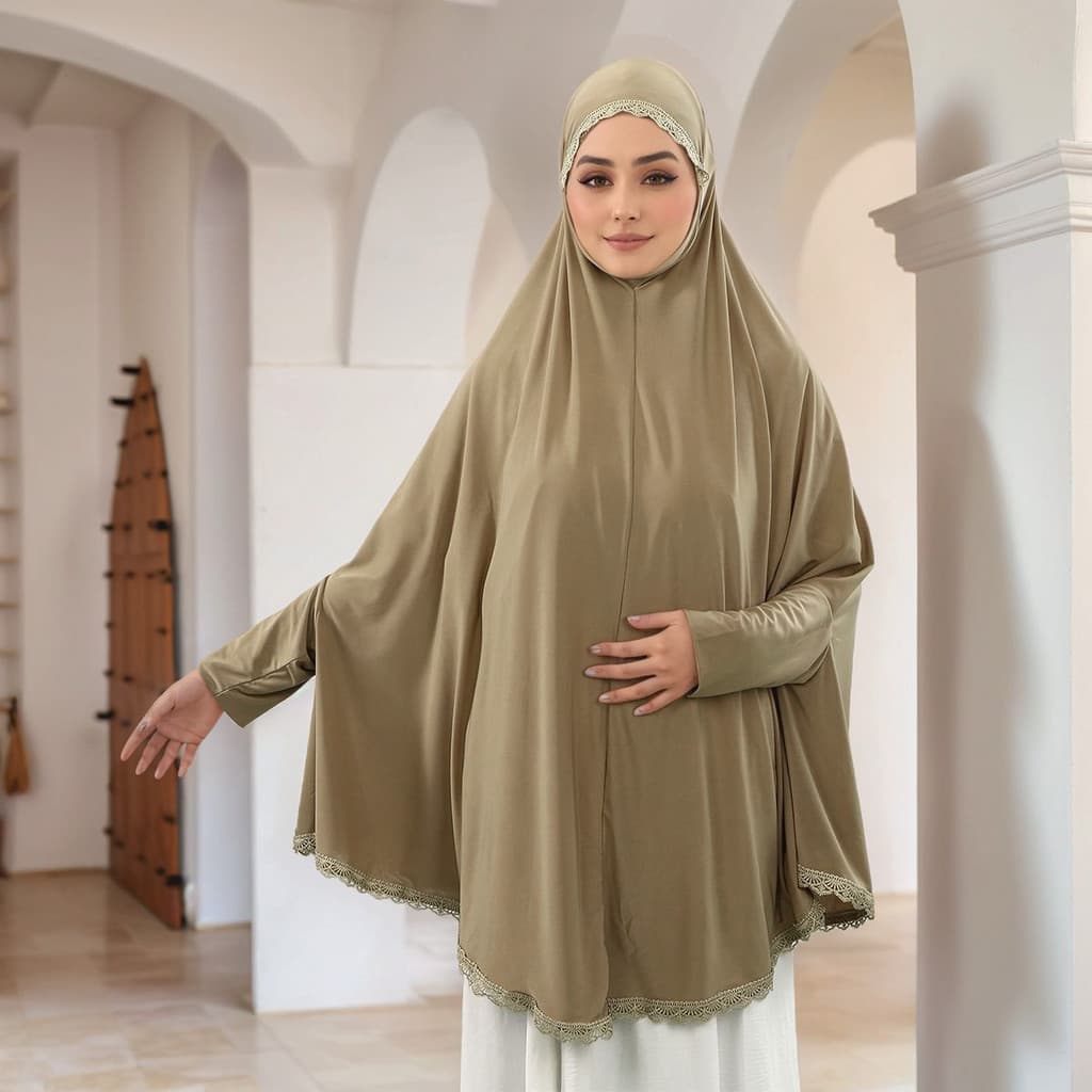 Novo e popular lenço de cabeça malaiano bordado em renda com mangas de amarração dupla, um robe étnico moderno e versáti