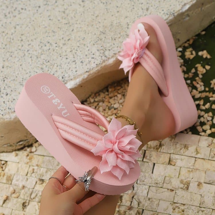 Chinelos femininos, chinelos de salto cunha, chinelos de sola grossa, sapatos para atividades ao ar