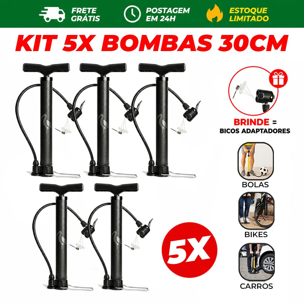 5x Bomba de Ar Manual 30cm FBG Para Pneu Bike Moto Bola Envio em 24h
