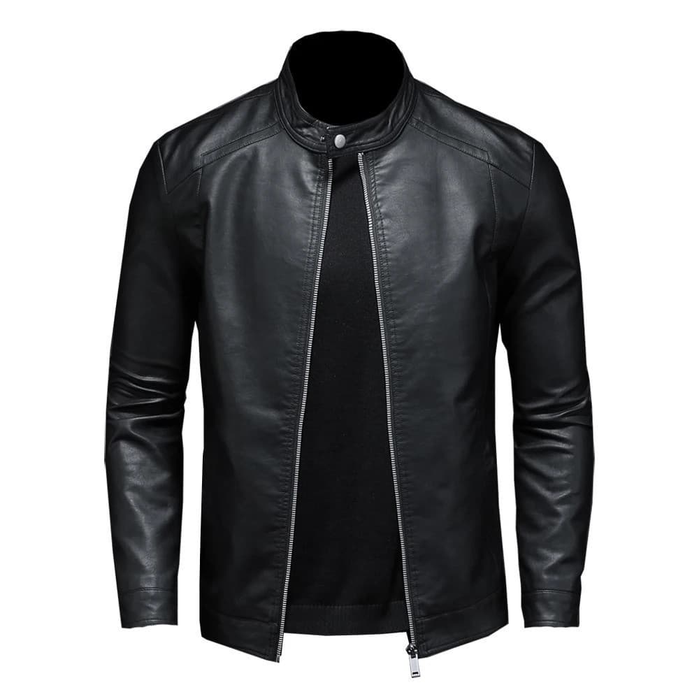 Jaqueta de Couro Slim Fit para Homens, Moda Primavera-Outono, Casaco Casual de Motociclista em PU OVTJ