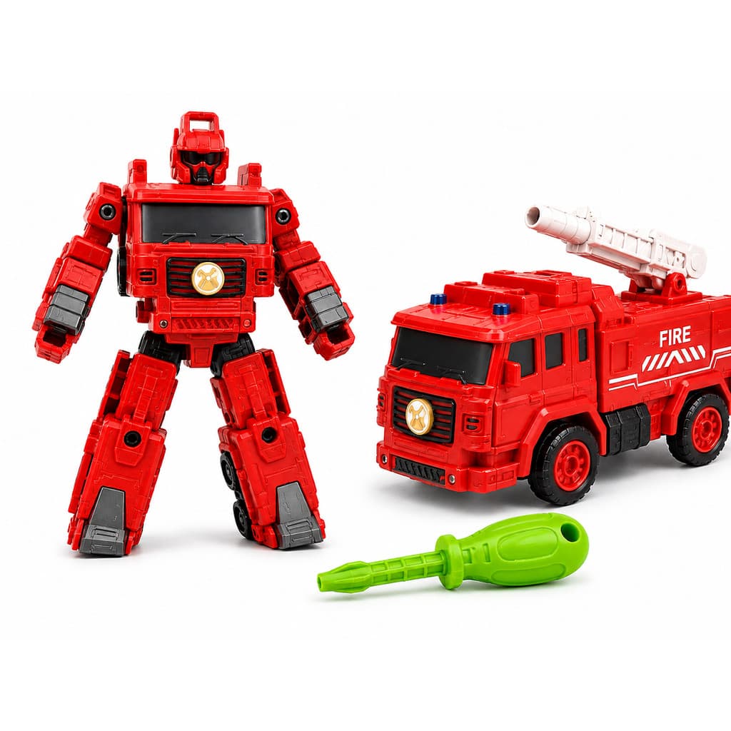 Boneco Robô Carro Bombeiro 2 em 1 Transformer Monta Desmonta