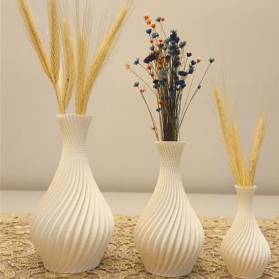 kit Vasos Decorativos Luxo Branco/ Off White em Espiral em diversos tamanhos - Jarro Decoração