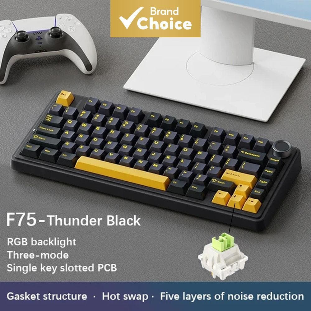 Teclado Mecânico Sem Fio 75%, Teclado Cremoso Hot Swappable, Switches Cinza Lubrificados de Fábrica, Teclado Gamer