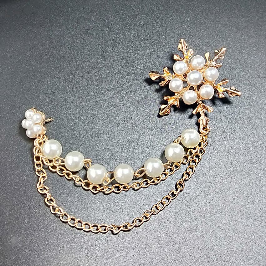 Acessórios de vestuário de moda estilo coreano, broche com borla de floco de neve, broche com corrente de pérolas, acess