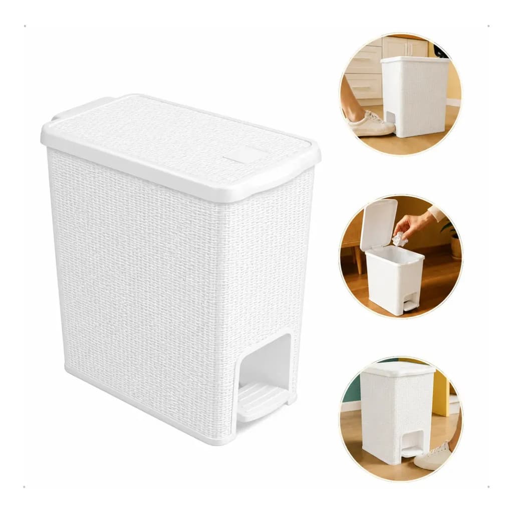 Lixeira Multiuso Retangular 12L Com Tampa Com Pedal Design Moderno Ideal Banheiro Escritório Prática Organização Casa