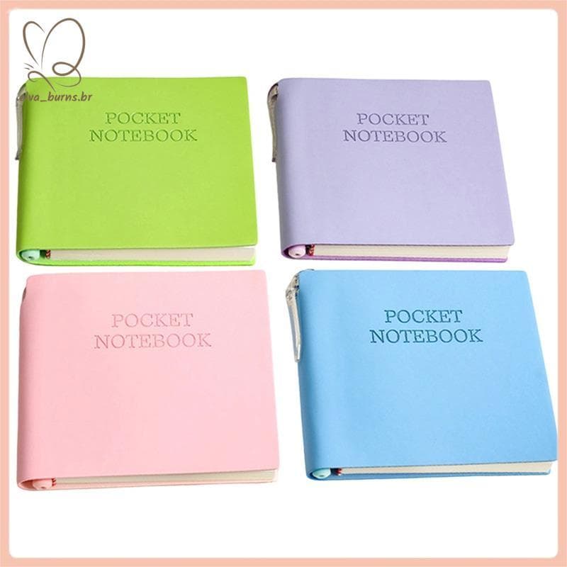 [elva_burns.br] Caderno De Bolso Com 4 Unidades Canetas Memo Capa De Couro PU Mini Bloco De Notas Portátil Blocos Diário