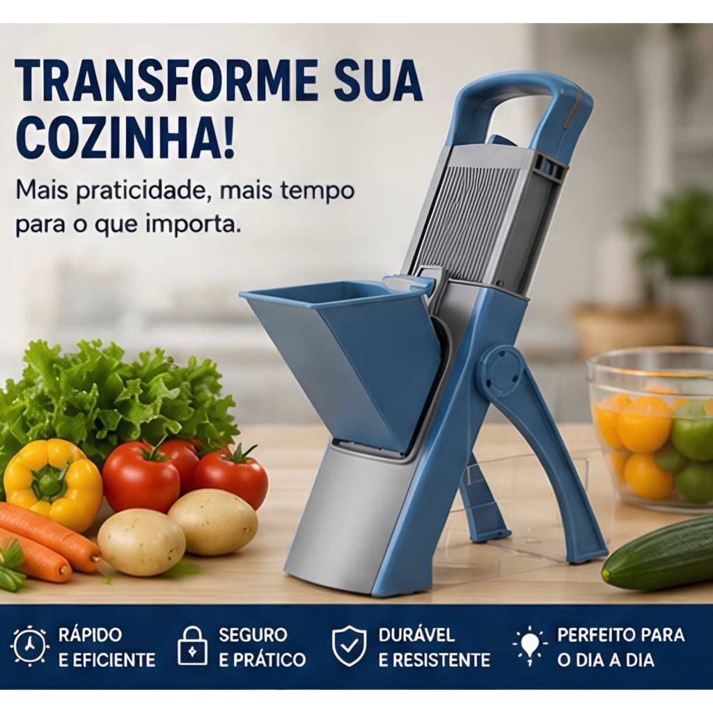 Cortador de Legumes Multifuncional 5 Funções, Fatiador Ralador para Frutas, Verduras e Batatas Uso Doméstico