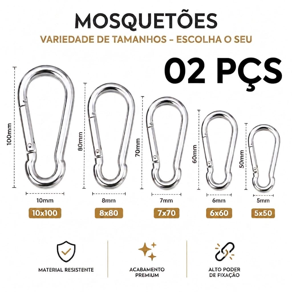 Mosquetão Academia Profissional 02 Unid- Varios Tamanhos- Suporta 180kg