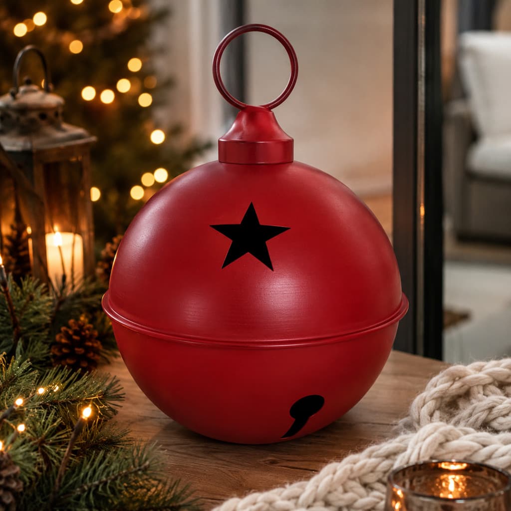 Guizo Natal Metal Vermelho Grande 30x30x40cm Enfeite Vitrine Árvore Luxo Decoração Unidade