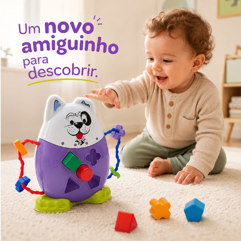 Amigo Pet TaTeTi Brinquedo Didático de Encaixar Formas Geométricas para Bebê +12 Meses
