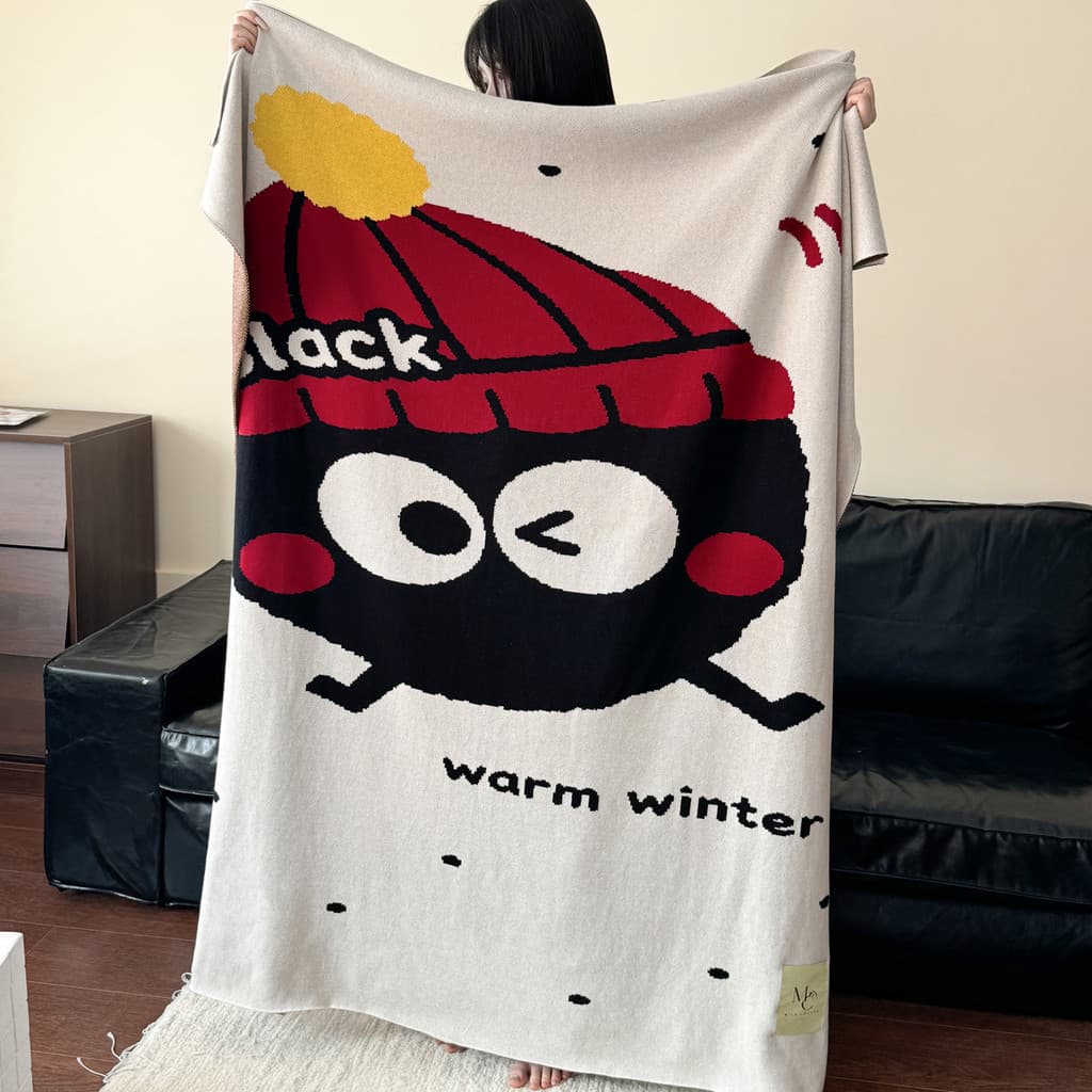 Dopamina estilo dos desenhos animados briquetes pretos cobertores de malha cobertores de cochilo de inverno cobertores d
