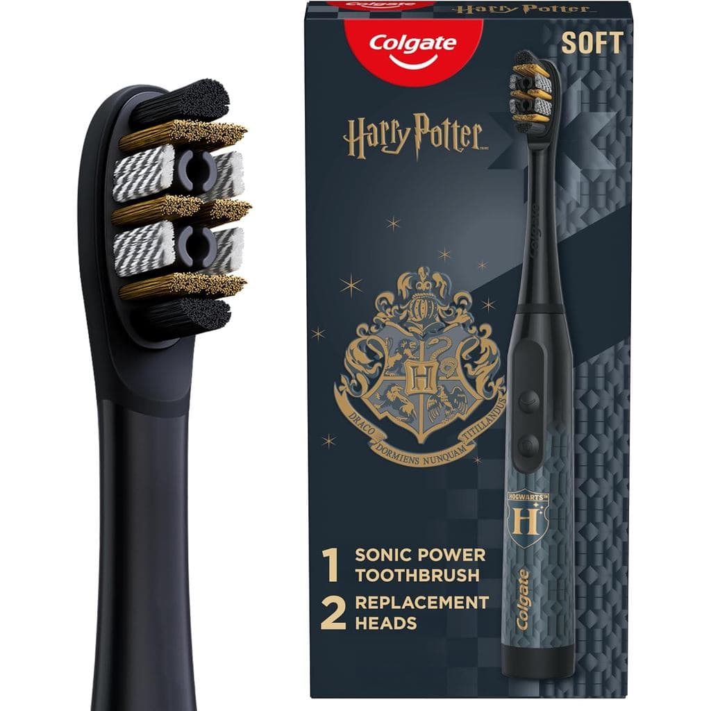 Escova de Dentes Elétrica Colgate Harry Potter para Adultos, Alimentada por Bateria, com 2 Cabeças de Escova, Macia, Azu