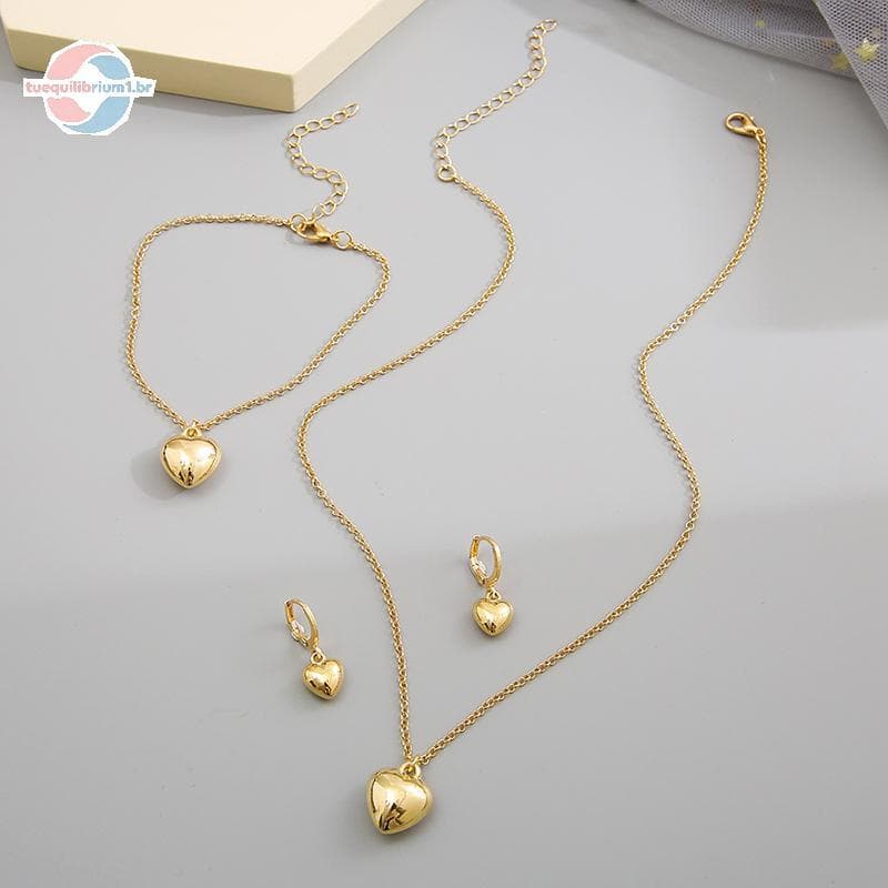 tue 4 Pçs/Set Requintado Coração Brincos Nelace Pulseira Feminina Moda Simples Romântico Pingente Conjunto De Jóias Novo