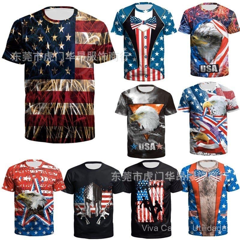 Novidade em estoque, camiseta masculina casual de manga curta com gola redonda e estampa digital.
