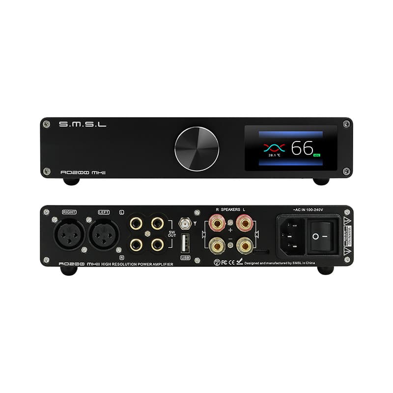 Amplificador Estéreo Digital SMSL AO200 MKII Hi-Fi , Chip MA5332MS , Alta Potência , Entrada Balanceada XLR RCA USB Blue