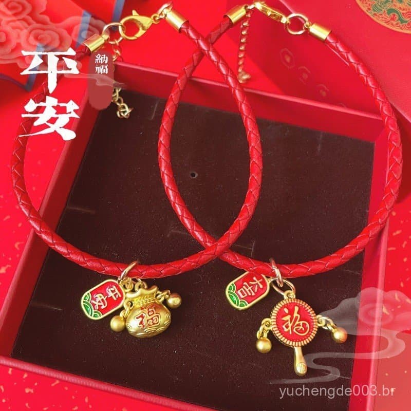 Coleira de Corda de Couro Genuíno para Gatos e Cães, Ajustável, com Pingente da Sorte e Paz, 7.21 JXXT