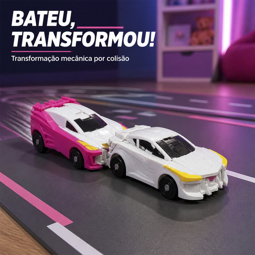 Carrinho Robô Transformável em Unicórnio 2 em 1 Brinquedo Infantil com 2 Carrinhos