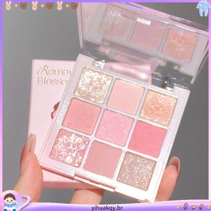 Motim de maquiagem para olhos pêssego!Paleta de sombras de nove cores da série limitada Cherry Blossom Matte Pearlescent