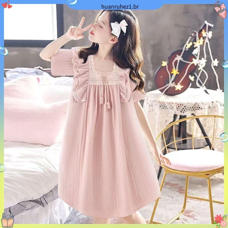2026 novo estilo verão camisola de seda gelo estilo princesa estilo fino médio grande crianças meninas pijamas estilingu