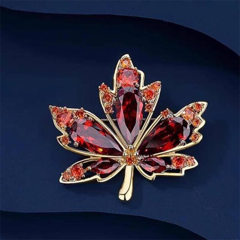 FUUP Moda Vermelho Cristal Folha Em Forma De Broches Roupas Femininas Casaco Jóias Acessórios Presentes Quente