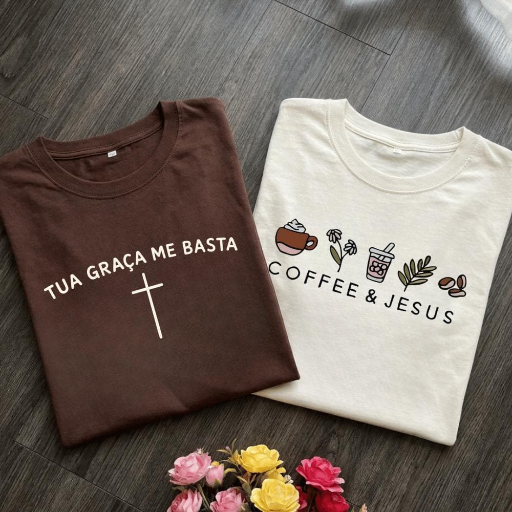 Kit 2 Camisetas Feminina 100% Algodao Confortavel Casual Basica evangelica Jesus