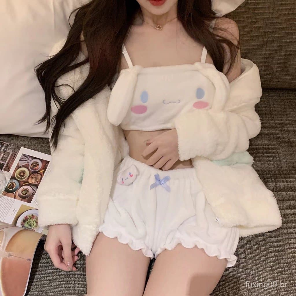 Cinnamoroll De Duas Peças De Roupas Fofas De Pijamas, Pijama De Pelúcia Feminino Sanrio Roupas Femininas Anime Fantasias