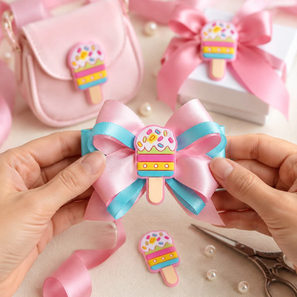 Aplique Picolé Silicone Kit 4 Unidades Para Laços Artesanato Lembrancinhas Festa Infantil