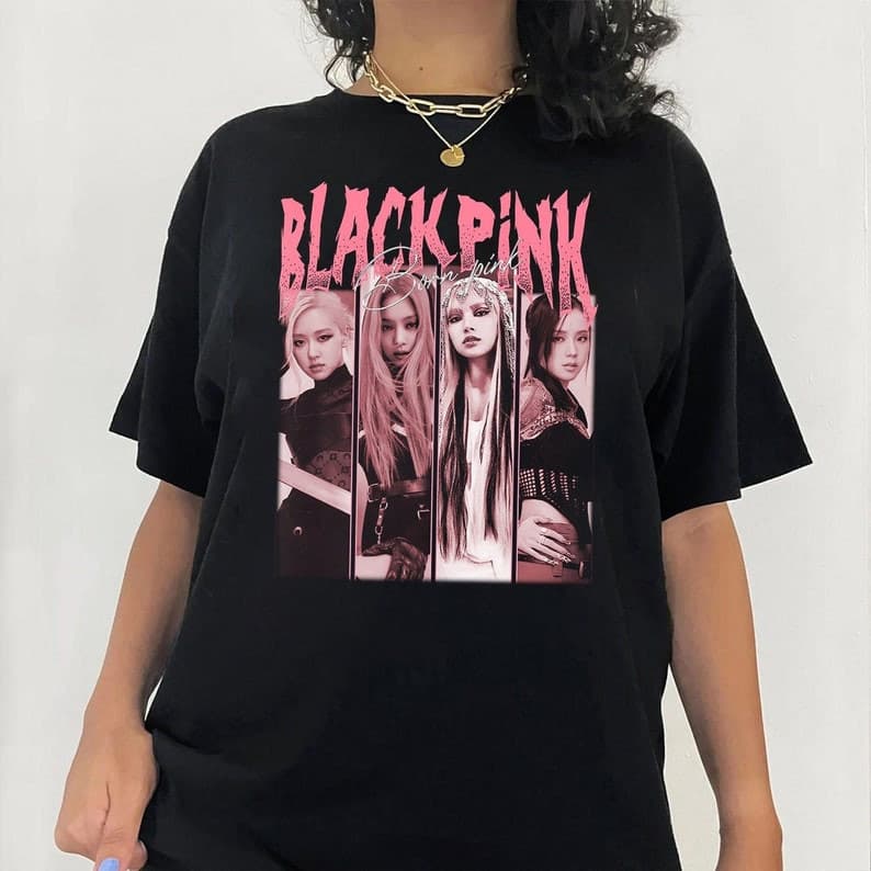 Camiseta Grupo Kpop BlackPink Born Pink 100%Algodão Top Lançamento Camisa 100% Algodão