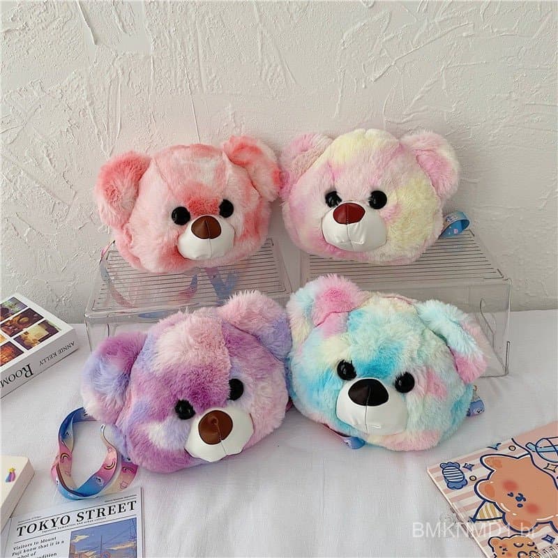 Bolsa mochila Urso de Pelúcia Infantil Colorida Com Alça