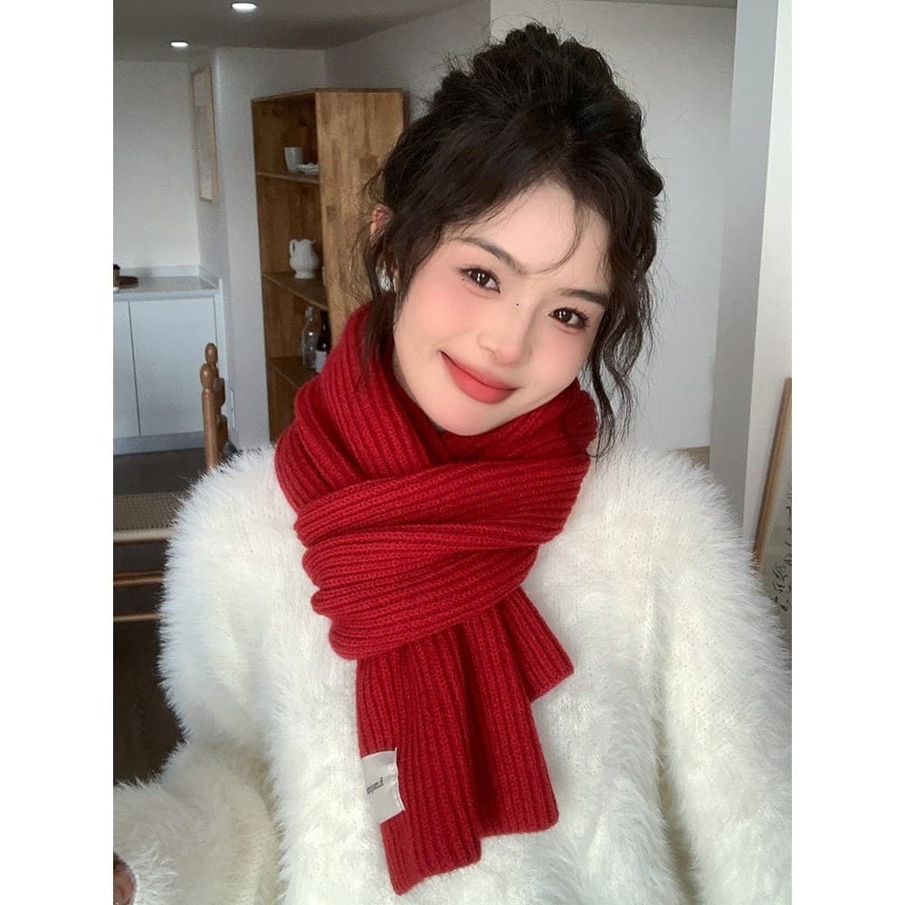 Lenço vermelho estilo feminino 2025 novo estilo inverno estilo coreano atmosfera sentir High-End ano novo cachecol de na