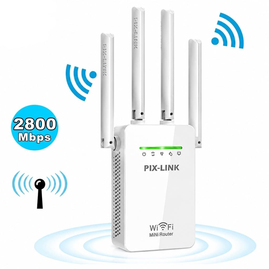 Repetidor e Roteador Wifi 4 Antenas Amplificador De Sinal 2800M Pix-link LJQ-001