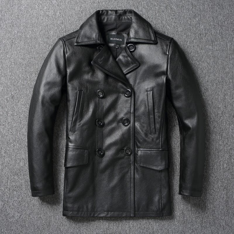 Outono inverno novo estilo jaqueta de couro genuíno masculina jaqueta de couro genuíno comprimento médio primeira camada