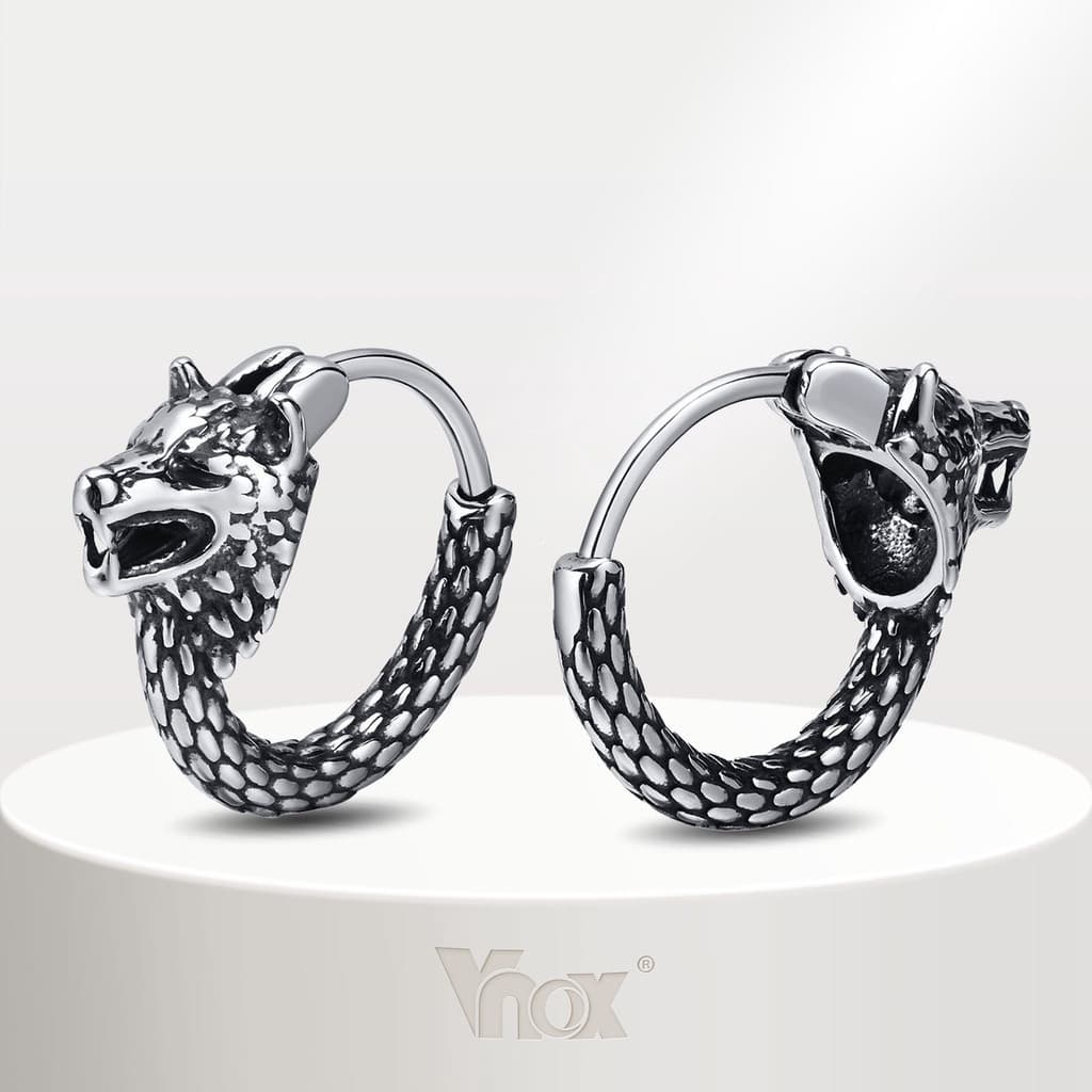 Brincos Vnox Moda Masculina , De Aço Inoxidável Cabeça De Lobo Luz Completa Para Homens Jóias