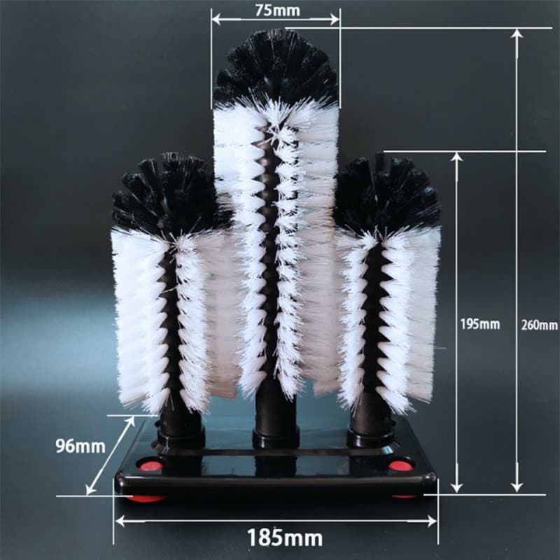 Escova de lavagem de copo de três cabeças destacável, descontaminação de cabelo macio, copo térmico de vidro, escova de
