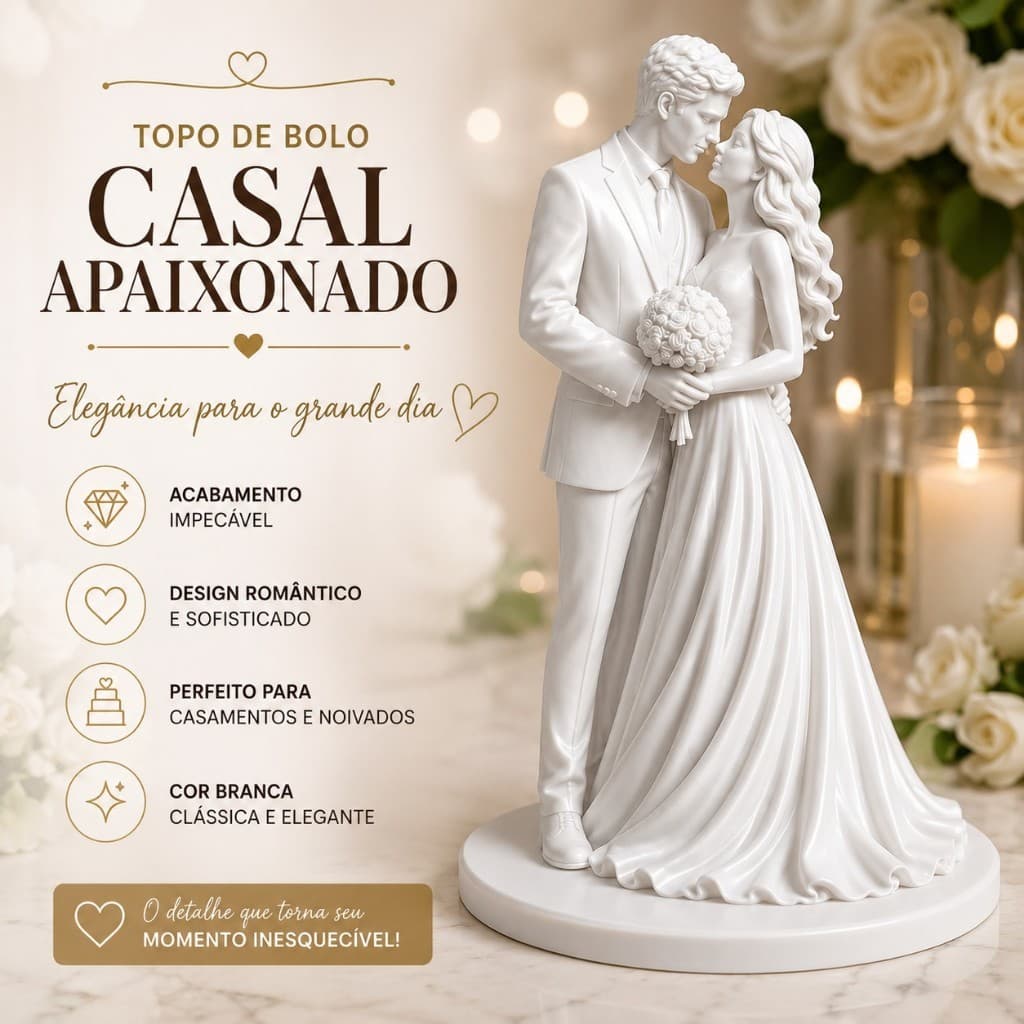 Topo de Bolo Casal Apaixonado Branco Decoração Casamento Noivado Bolo Casamento Enfeite Noivos Presente Romântico
