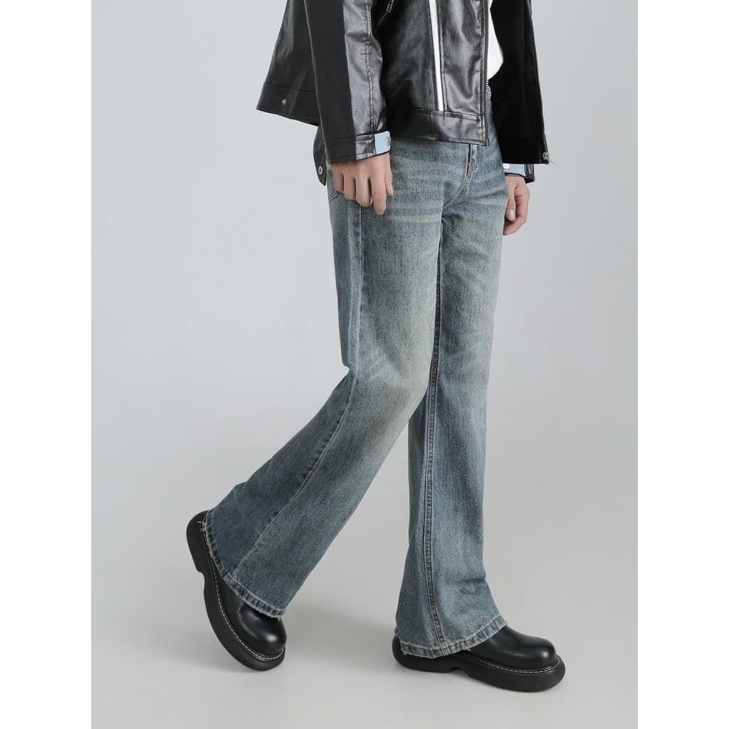 Calças Cleanfit Simples Lavável Micro-Flared Jeans Homens High Street vibe Estilo Solto Calças Casuais Retas