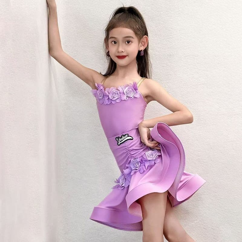 Meninas roupas de prática de dança latina 2026 crianças saia de dança treinamento flor roupas grande balanço saia conjun
