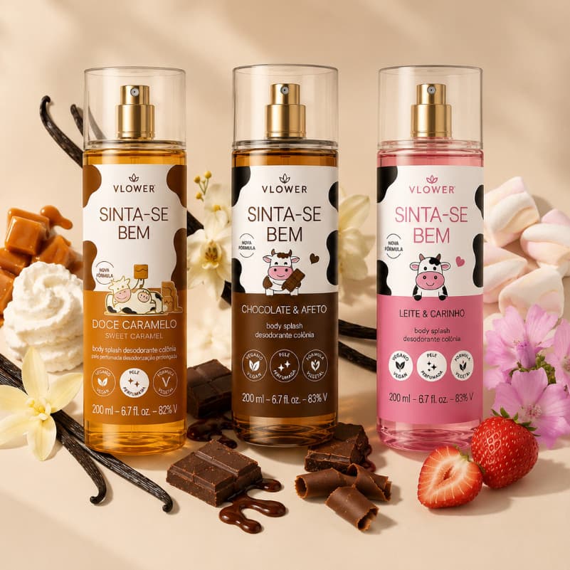 Kit Body Splash 200ml De Leite Chocolate Morango Caramelo Vlower