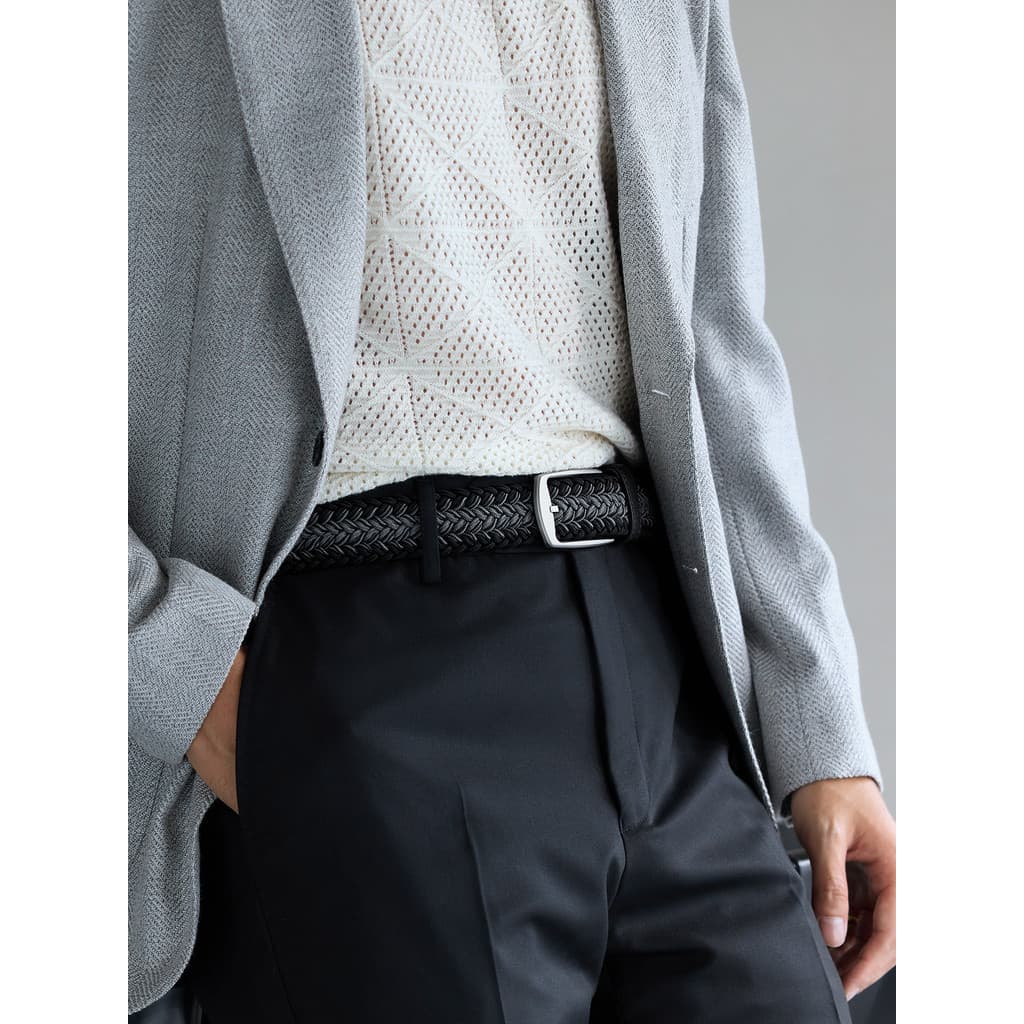 ThomWills masculino trançado elástico pino fivela cinto golfe Casual esportes All-Match cinto de couro estilo masculino