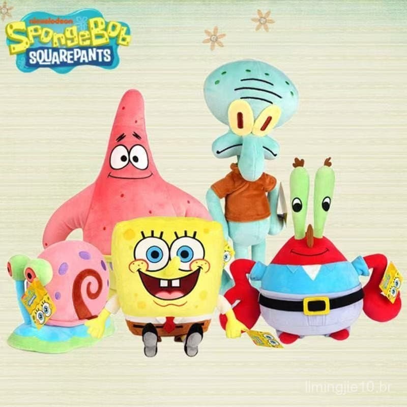 Pelúcia Bob Esponja 25cm – Patrick, Gary e Sr. Sirigueijo | Brinquedo Fofo de Desenho Infantil
