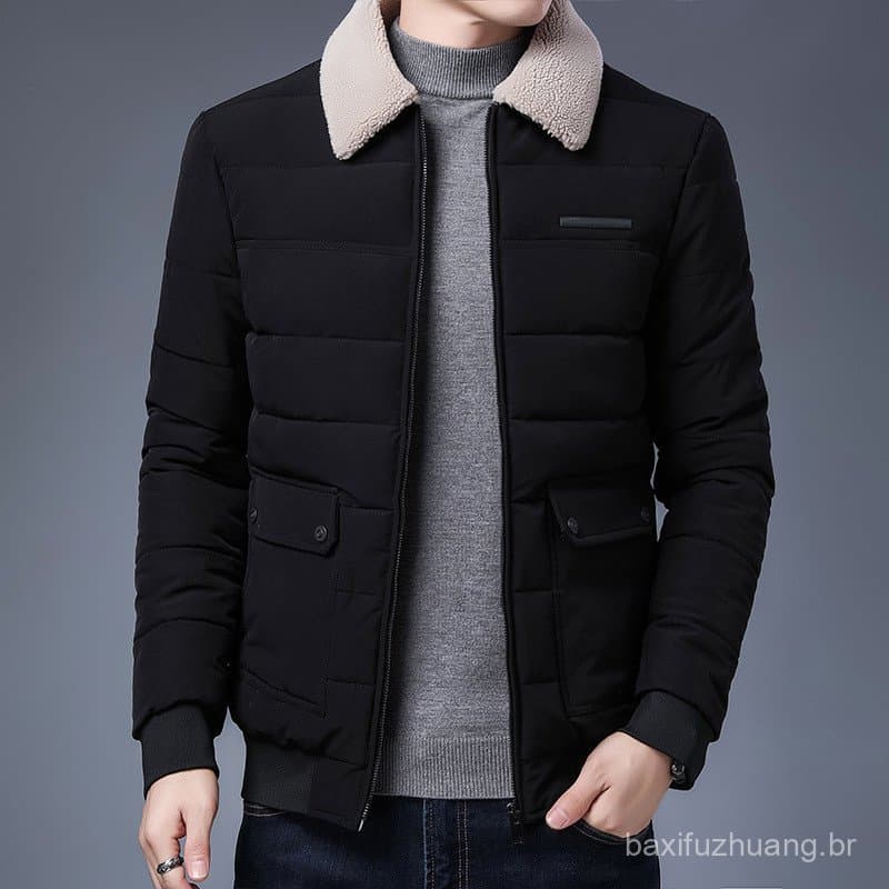 Inverno novo estilo gola de pele jaqueta acolchoada de algodão masculina ao ar livre Casual engrossado jaqueta acolchoad
