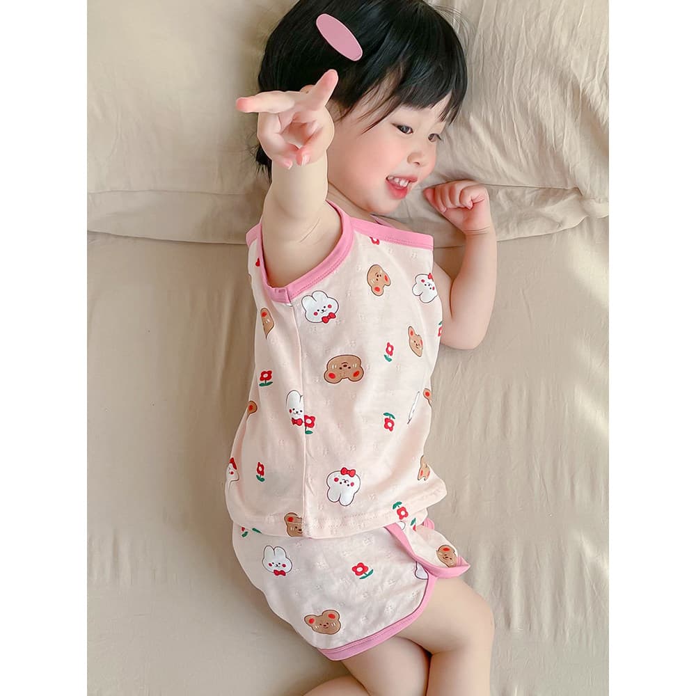 Verão meninas pijamas conjunto de algodão puro estilo fino verão bebê Homewear colete crianças estilingue algodão fino m