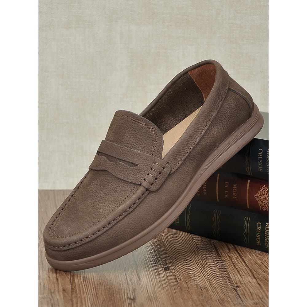 Mocassins masculinos de couro de primeira camada, primavera verão, respirável, Slip-On, preguiçoso, Casual, couro genuín