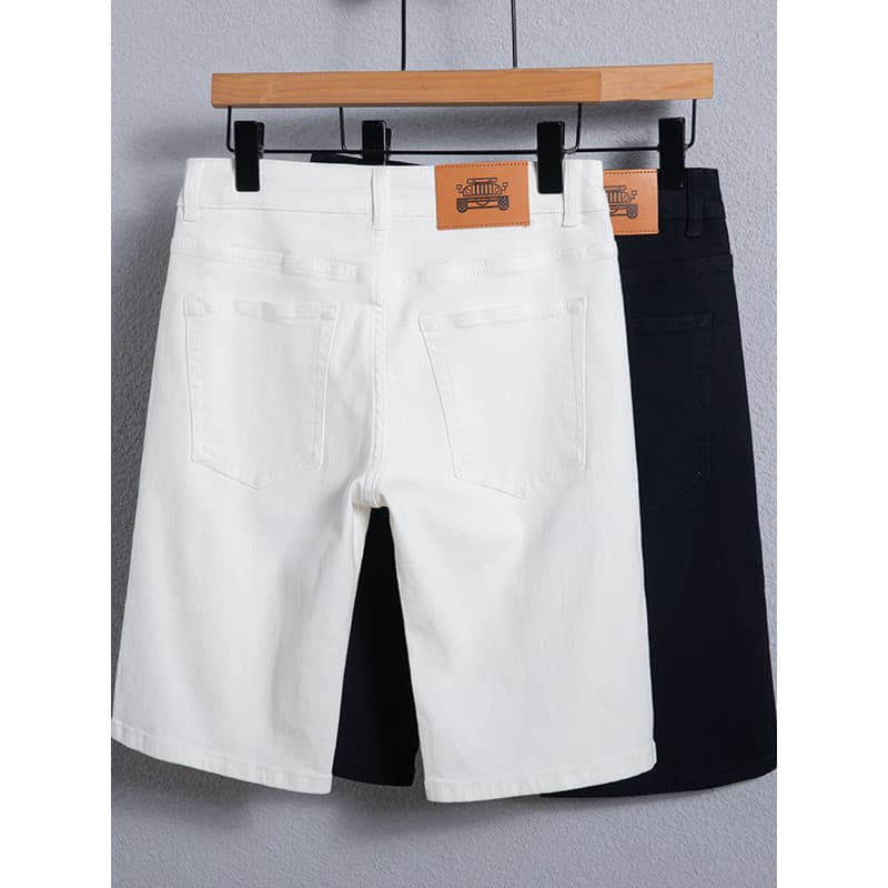 Shorts brancos masculinos verão fino estiramento Casual cinco pontos Denim shorts masculino solto fino ajuste versão cor