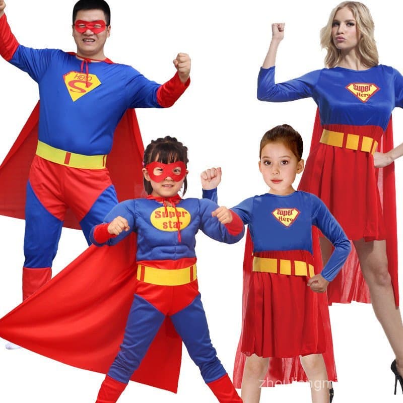 Fantasia de Halloween, roupa de super-herói infantil, fantasia de Superman para adultos, fantasia de pai-filho, roupa de