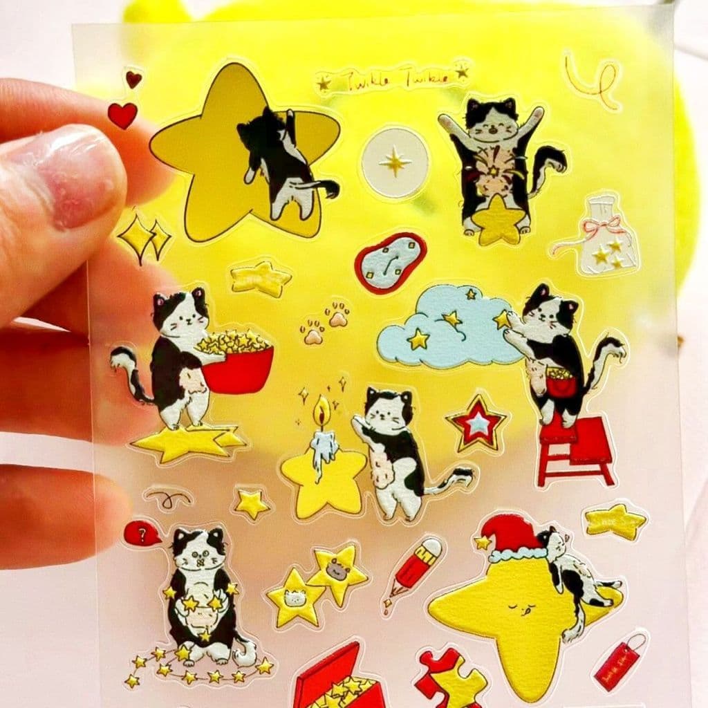 ❤❤ Bonito gato estrela desejando adesivo diy tridimensional à prova dwaterproof água dos desenhos animados do telefone m
