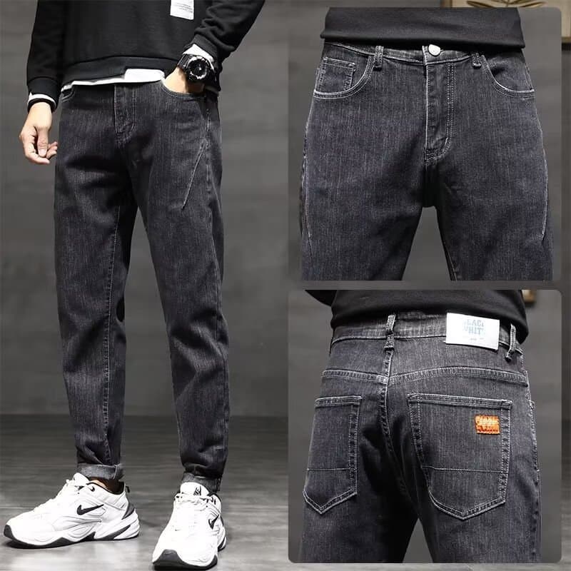 Calças de brim primavera outono masculino Street Wear versão coreana na moda bonito magro-ajuste pés pequenos 2025 novo