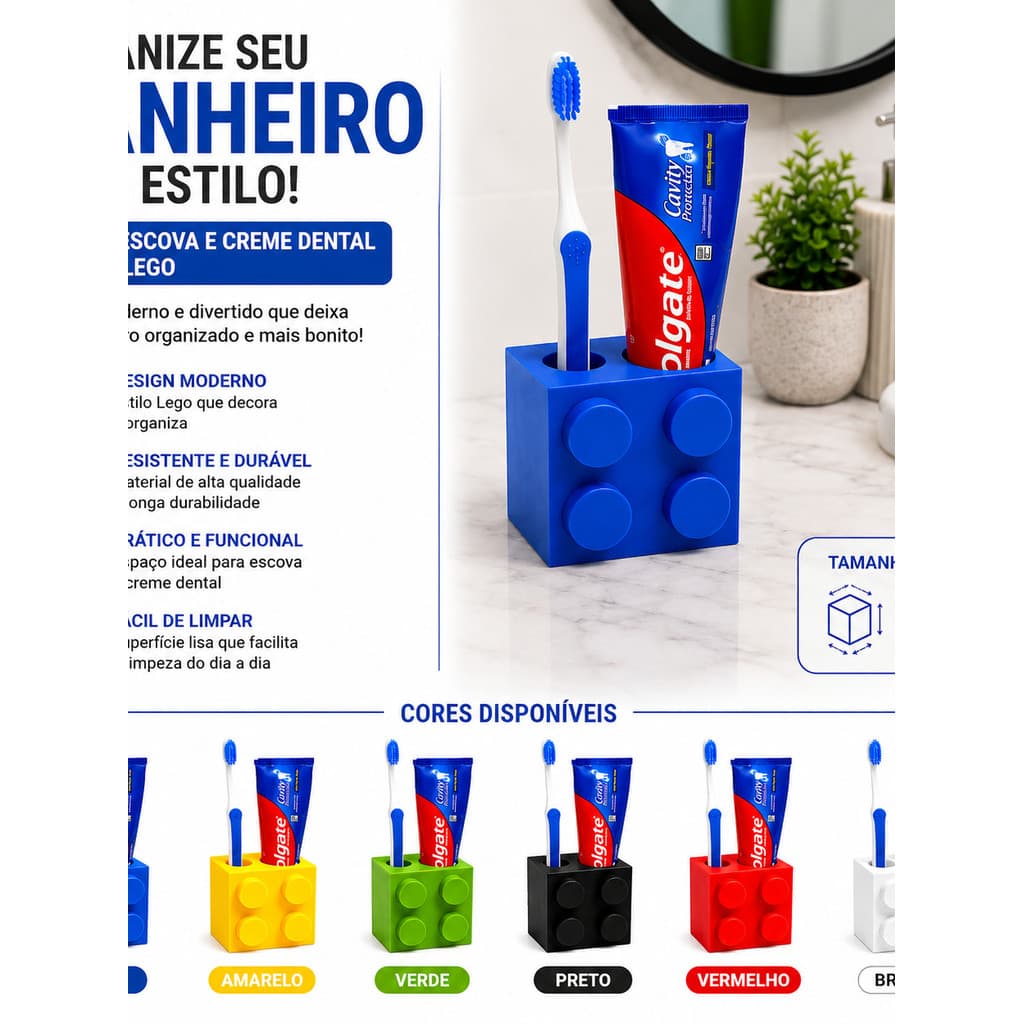 Porta Escova E Creme Dental Estilo Lego Organizador Banheiro Porta Escovas Suporte Creme Dental Decorativo Moderno