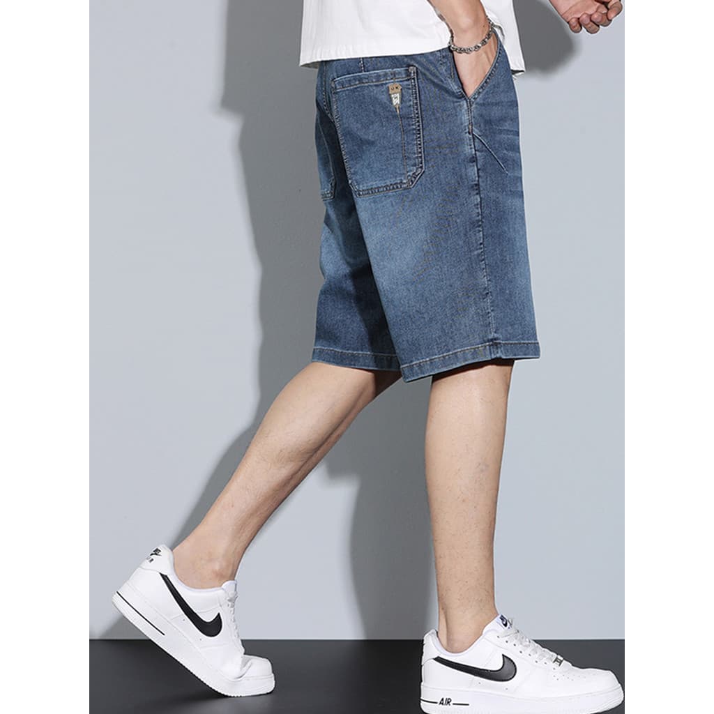 Verão estilo fino Lyocell tencel Denim Shorts masculino mais gordura plus Size calças de cinco pontos cara gordo calças